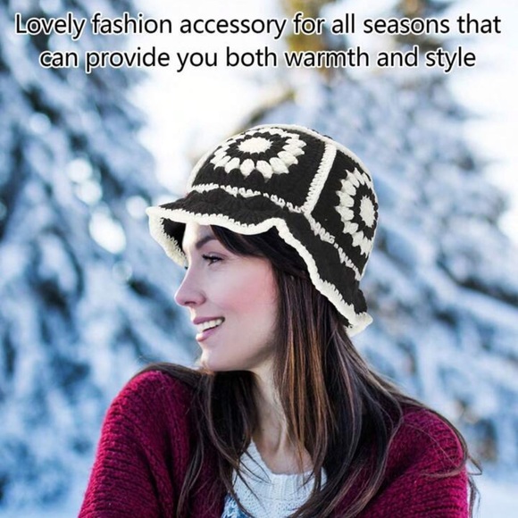 Knit Floral Bucket Hat Fashion Cute Comfy Crochet Bucket Hat For Women - Picture 7 of 8